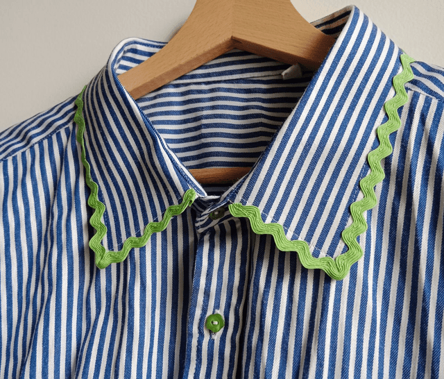 La chemise MADO et son chouchou assorti - Rayé bleu et vert clair