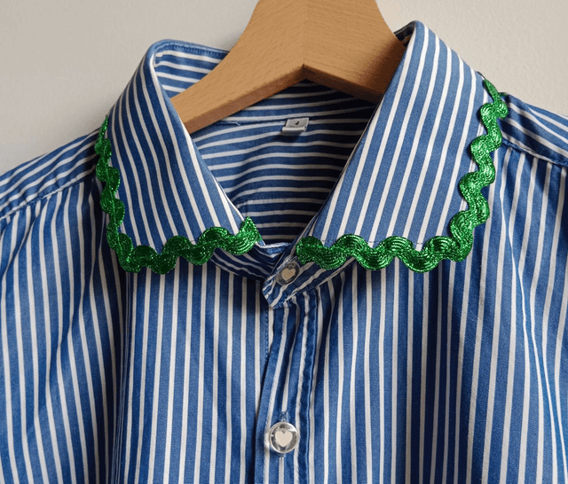 La chemise MADO et son chouchou assorti - Rayé bleu et vert pailleté