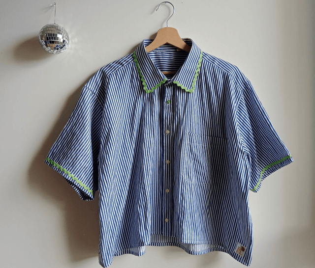 La chemise MADO et son chouchou assorti - Rayé bleu et vert clair