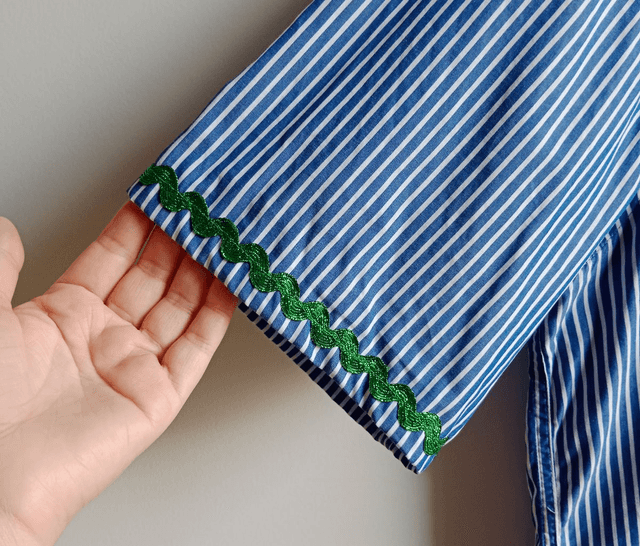La chemise MADO et son chouchou assorti - Rayé bleu et vert pailleté